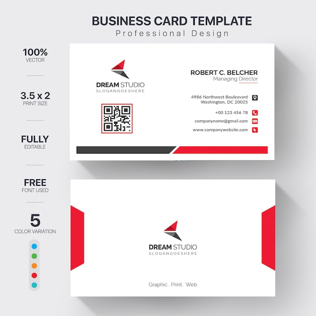 Modèle de cartes de visite modernes avec une variation de 5 couleurs