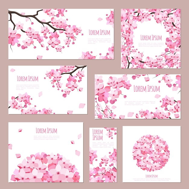 Modèle De Cartes De Voeux Avec Des Fleurs De Sakura En Fleurs