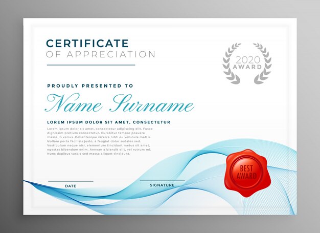 Modèle de certificat d&#39;appréciation bleu élégant