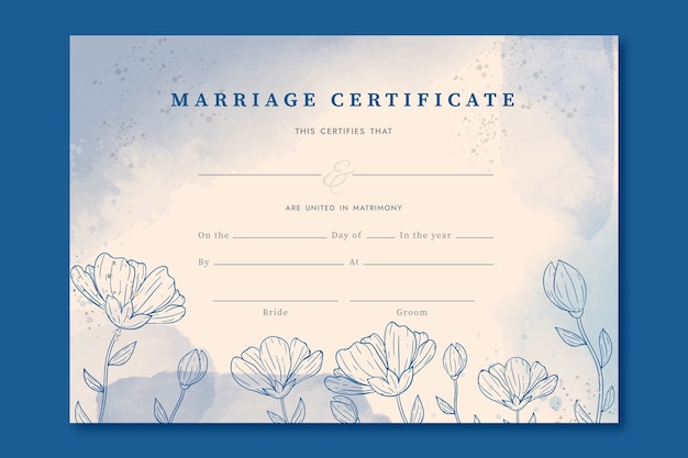 Vecteur gratuit modèle de certificat de mariage dessiné à la main