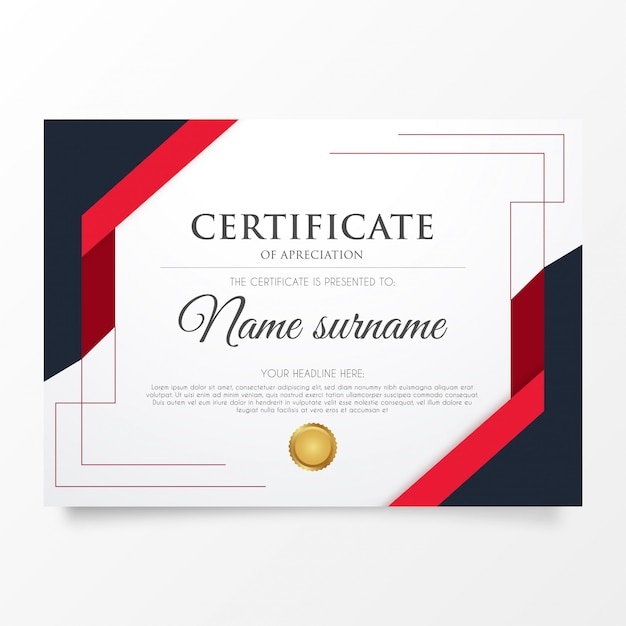 Vecteur gratuit modèle de certificat rouge moderne avec des formes abstraites