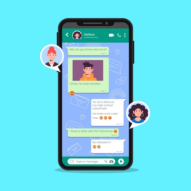 Vecteur gratuit un modèle de chat whatsapp dessiné à la main.