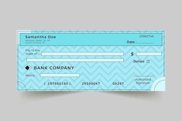 Modèle de chèque en blanc plat linéaire