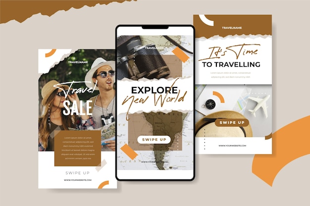 Modèle de collection d'histoire de voyage instagram