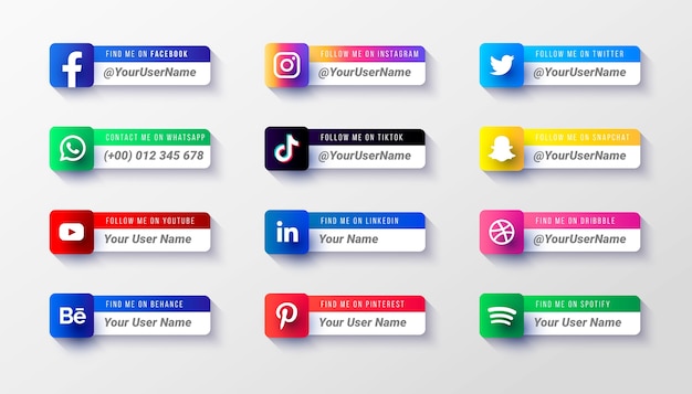 Vecteur gratuit modèle de collection d'icônes du tiers inférieur des médias sociaux modernes