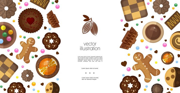 Vecteur gratuit modèle coloré de produits doux plats