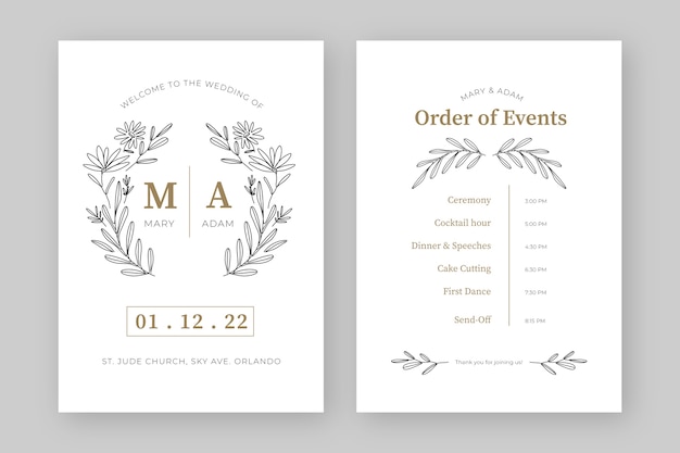 Modèle De Commande De Service De Mariage Design Plat