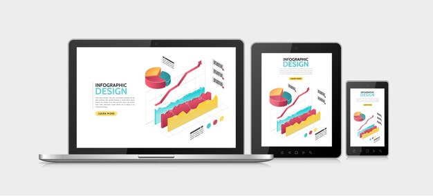 Modèle de conception adaptative infographique isométrique