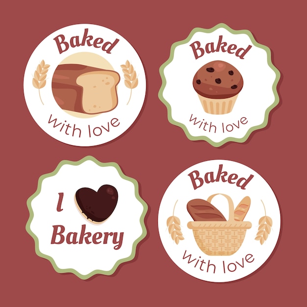 Modèle de conception de badges de boulangerie dessinés à la main