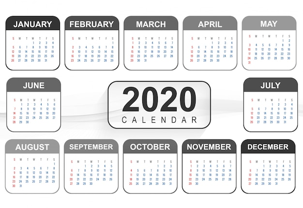 Vecteur gratuit modèle de conception de calendrier de nouvel an 2020