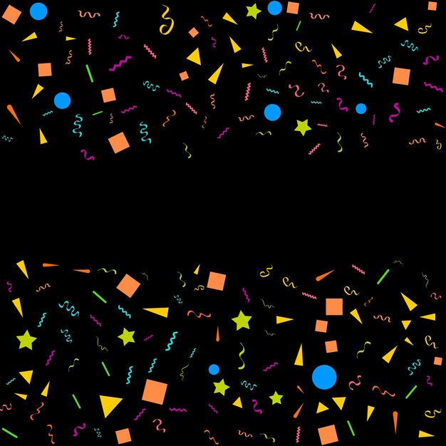 Vecteur gratuit modèle de conception de concept de confettis vacances happy day black background celebration vector illustration