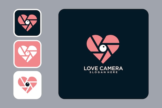 Modèle de conception de logo de caméra d'amour