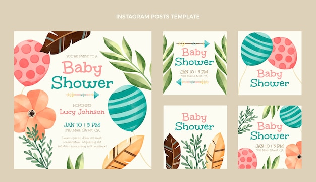 Modèle De Conception De Post Instagram Aquarelle Baby Shower