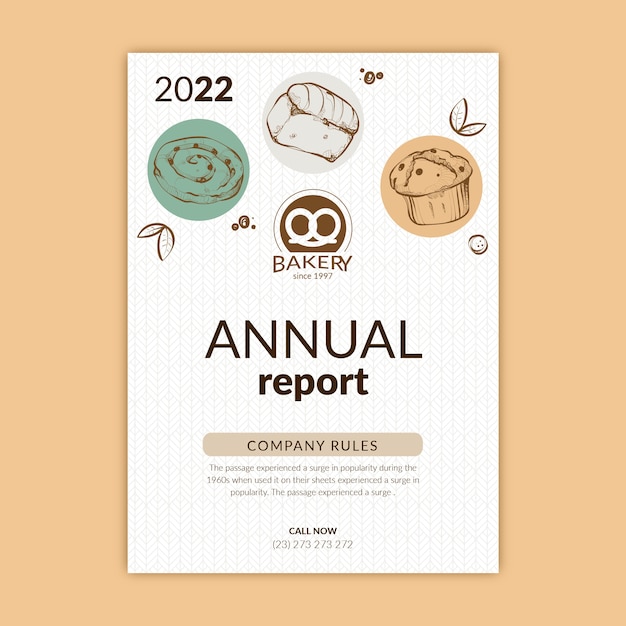 Vecteur gratuit modèle de conception de rapport annuel de boulangerie