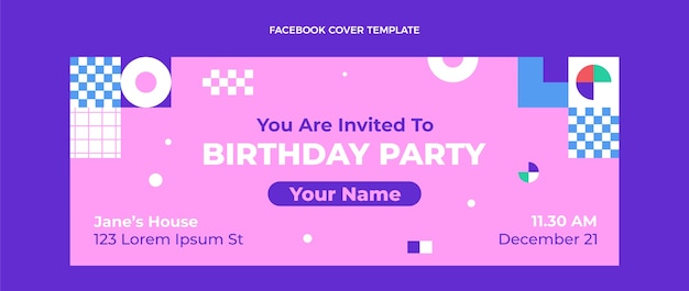 Vecteur gratuit modèle de couverture facebook d'anniversaire en mosaïque