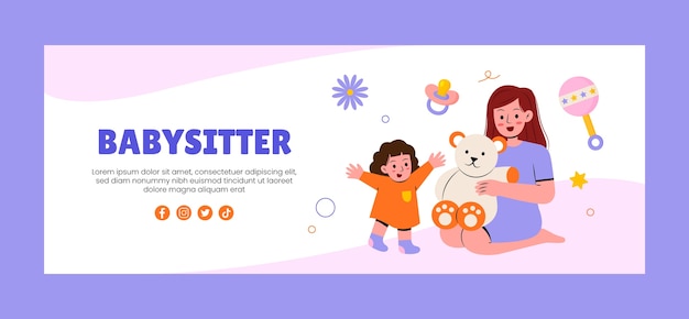 Vecteur gratuit modèle de couverture facebook babysitting dessiné à la main