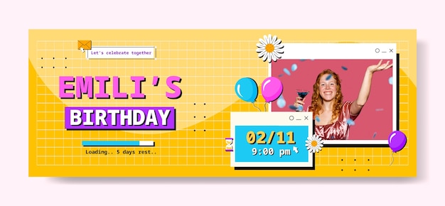 Vecteur gratuit modèle de couverture facebook de célébration d'anniversaire dessiné à la main