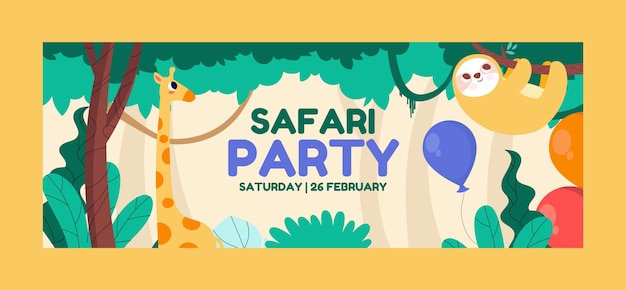 Vecteur gratuit modèle de couverture facebook fête safari