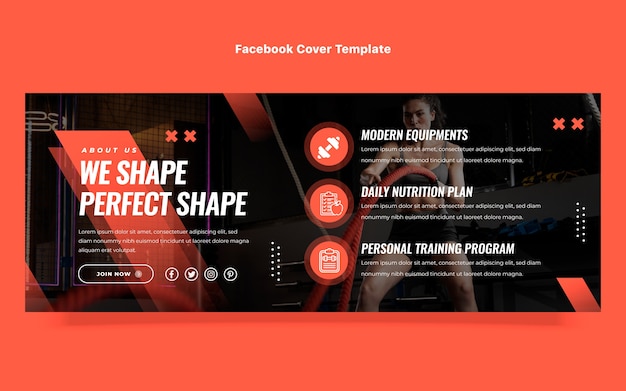 Vecteur gratuit modèle de couverture facebook de fitness design plat