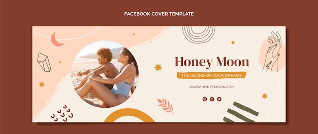 Modèle de couverture facebook lune de miel boho dessiné à la main