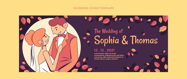 Vecteur gratuit modèle de couverture facebook de mariage dessiné à la main