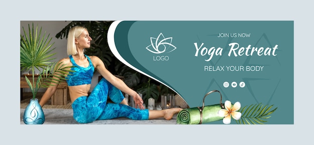 Modèle de couverture facebook de retraite de yoga aquarelle