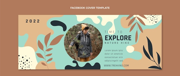 Vecteur gratuit modèle de couverture facebook de trekking dessiné à la main