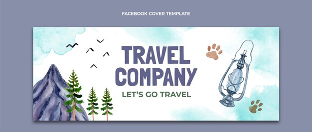 Modèle de couverture facebook de voyage aquarelle