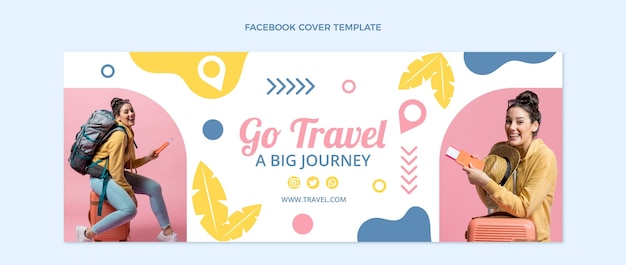 Modèle de couverture facebook de voyage design plat