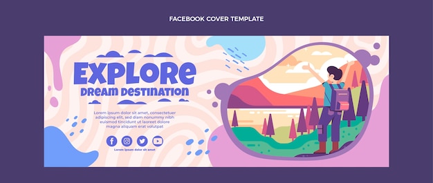 Vecteur gratuit modèle de couverture facebook de voyage design plat