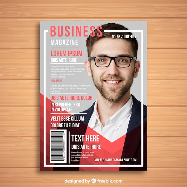 Vecteur gratuit modèle de couverture de magazine business avec modèle posant