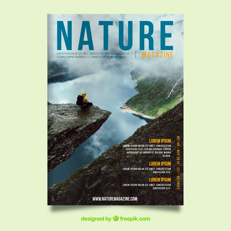 Vecteur gratuit modèle de couverture de magazine nature avec photo