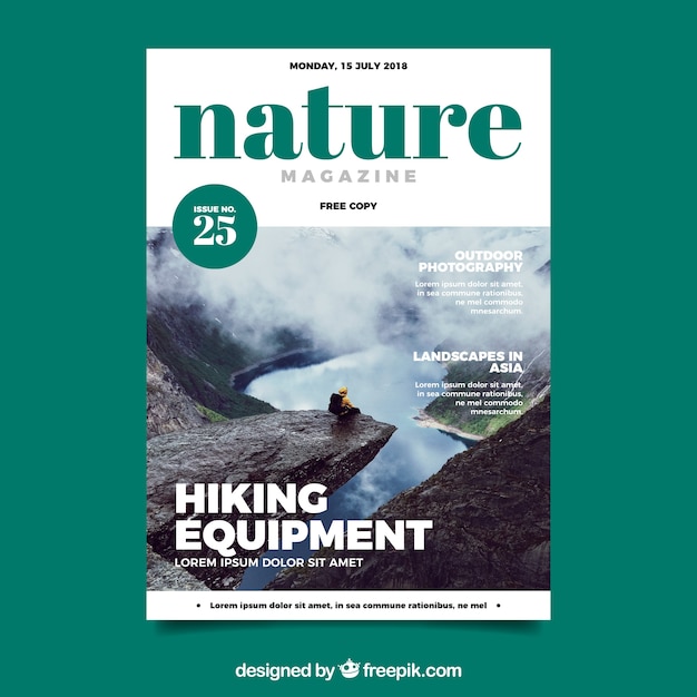 Vecteur gratuit modèle de couverture de magazine nature avec photo