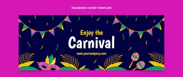 Vecteur gratuit modèle de couverture de médias sociaux de carnaval dessiné à la main