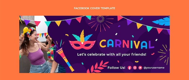 Vecteur gratuit modèle de couverture de médias sociaux de carnaval plat