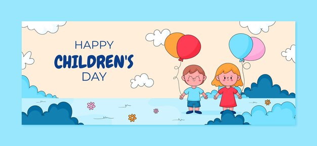 Modèle de couverture de médias sociaux dessiné à la main pour la célébration de la journée internationale des enfants