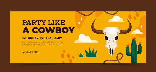 Vecteur gratuit modèle de couverture de médias sociaux d'événement de fête de cow-boy