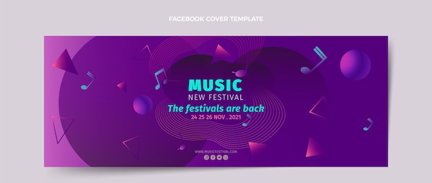 Vecteur gratuit modèle de couverture de médias sociaux de festival de musique coloré dégradé