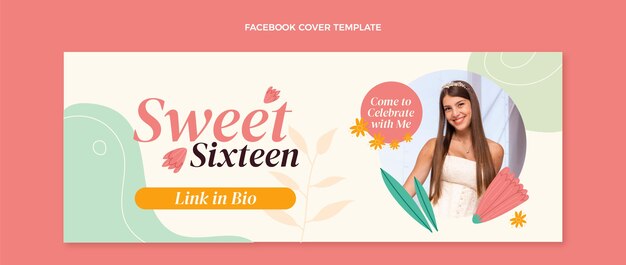 Modèle de couverture de médias sociaux flat sweet seize