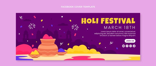 Vecteur gratuit modèle de couverture de médias sociaux holi plat