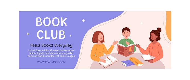 Vecteur gratuit modèle de couverture de médias sociaux de littérature et de club de lecture