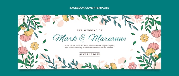 Vecteur gratuit modèle de couverture de médias sociaux de mariage dessiné à la main