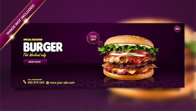 Modèle de couverture de médias sociaux de menu de délicieux burgers de luxe