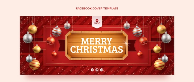 Vecteur gratuit modèle de couverture de médias sociaux de noël réaliste