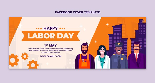 Modèle de couverture de médias sociaux plat pour la fête du travail