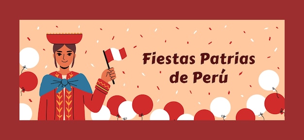 Modèle De Couverture De Médias Sociaux Plats Pour Les Célébrations Des Fiestas Patrias Péruvienne