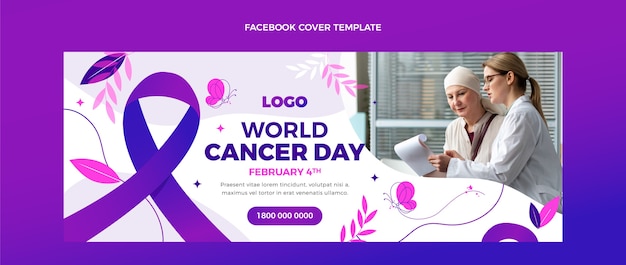 Vecteur gratuit modèle de couverture de médias sociaux pour la journée mondiale du cancer en dégradé