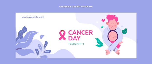 Modèle de couverture de médias sociaux pour la journée mondiale du cancer à plat