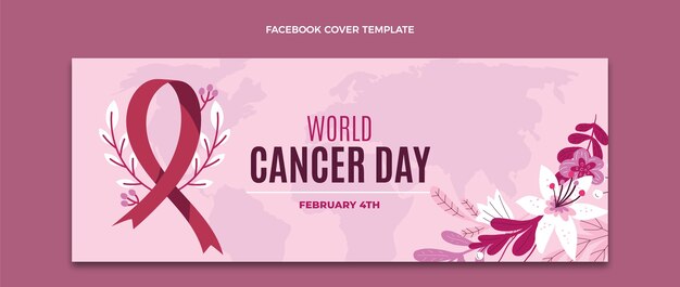 Vecteur gratuit modèle de couverture de médias sociaux pour la journée mondiale du cancer à plat