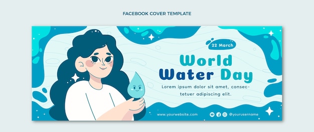 Vecteur gratuit modèle de couverture de médias sociaux pour la journée mondiale de l'eau plate